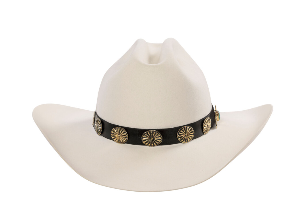 Low Whistle White Fur Felt Hand-Made Hat with 18 karat Gold concho hat band.